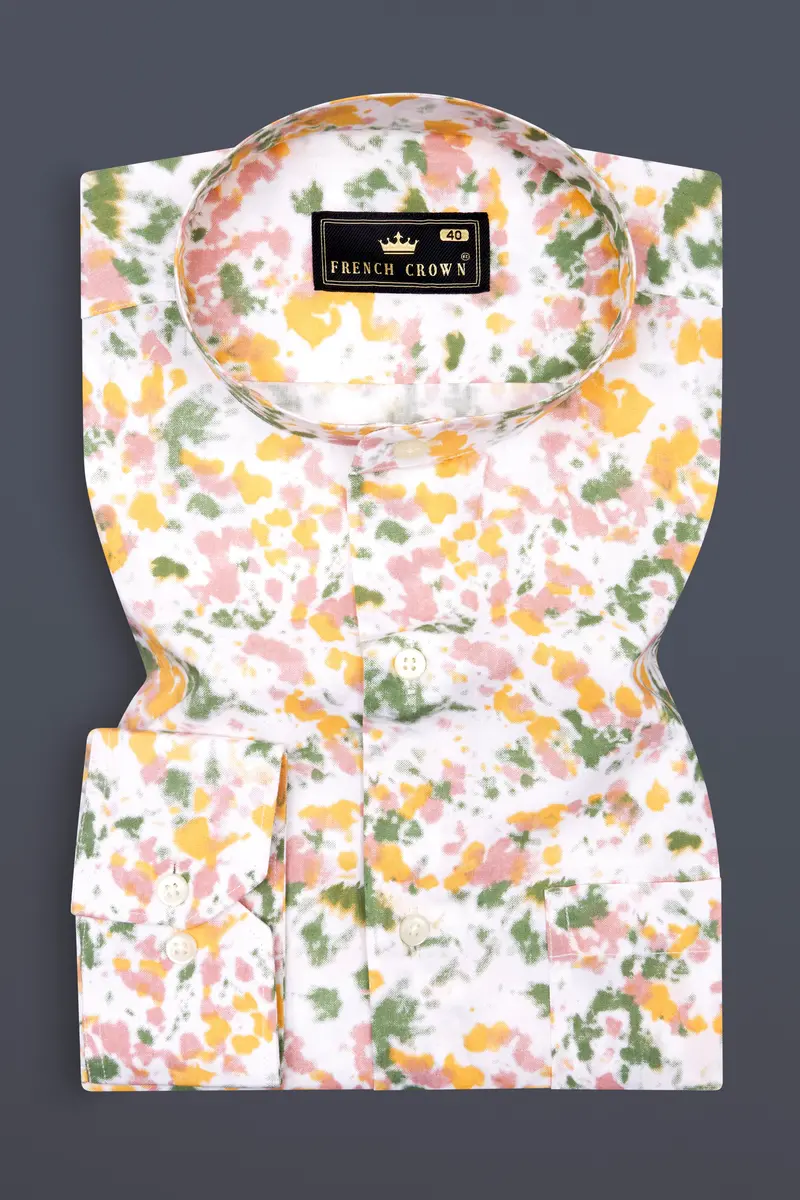 Bright White With Pale Yellow Multicolour Printed Chambray Shirt 3
