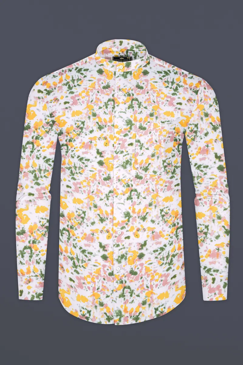 Bright White With Pale Yellow Multicolour Printed Chambray Shirt 4