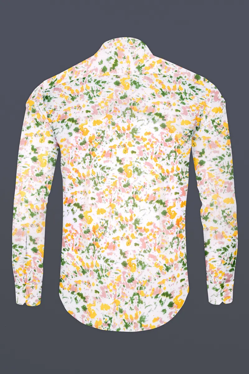 Bright White With Pale Yellow Multicolour Printed Chambray Shirt 5