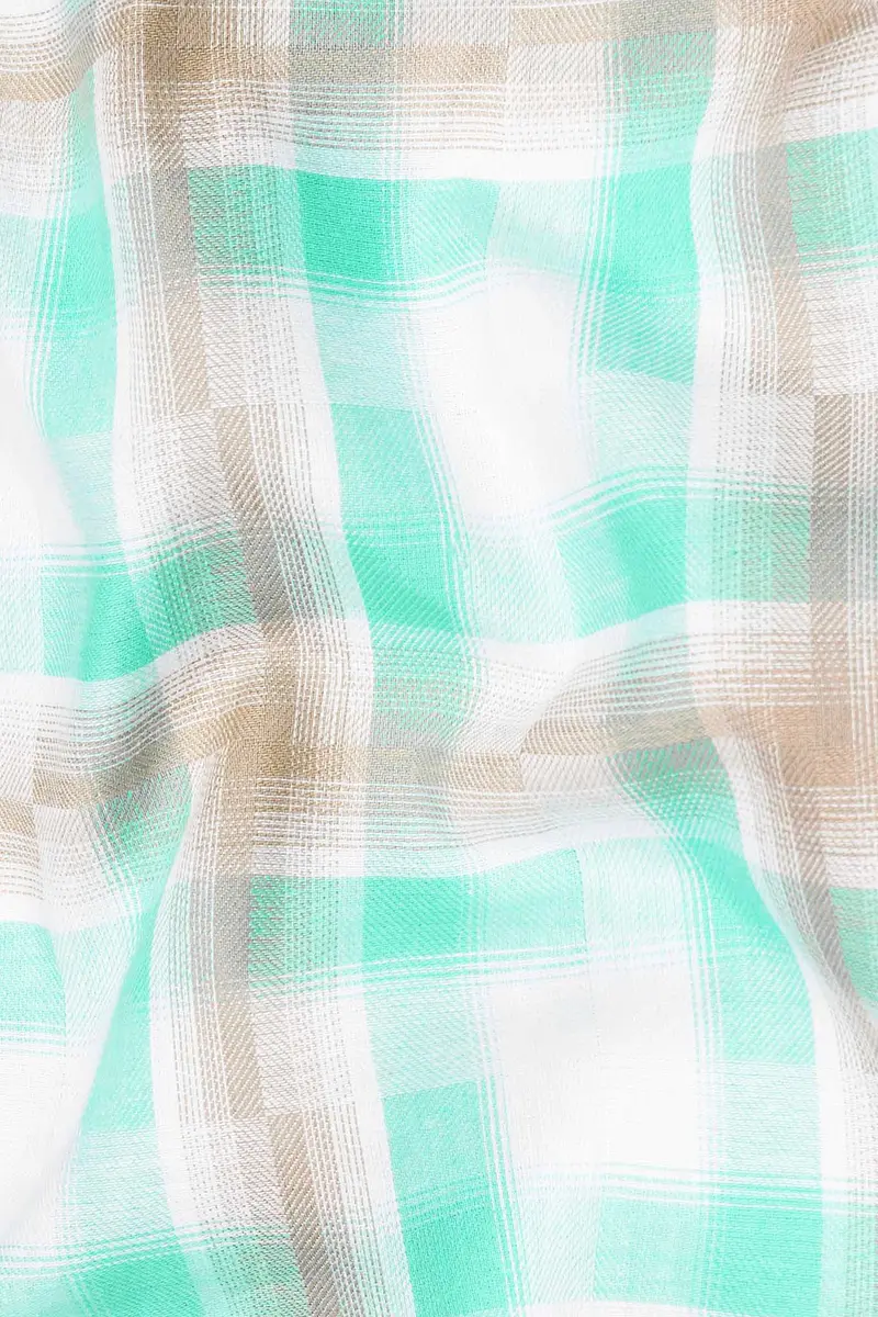 Bright White With Pavlova Brown And Riptide Green Twill Plaid Premium Cotton Shirt 2