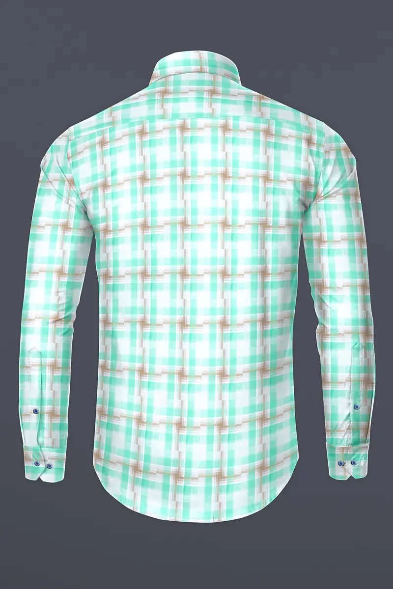 Bright White With Pavlova Brown And Riptide Green Twill Plaid Premium Cotton Shirt 5