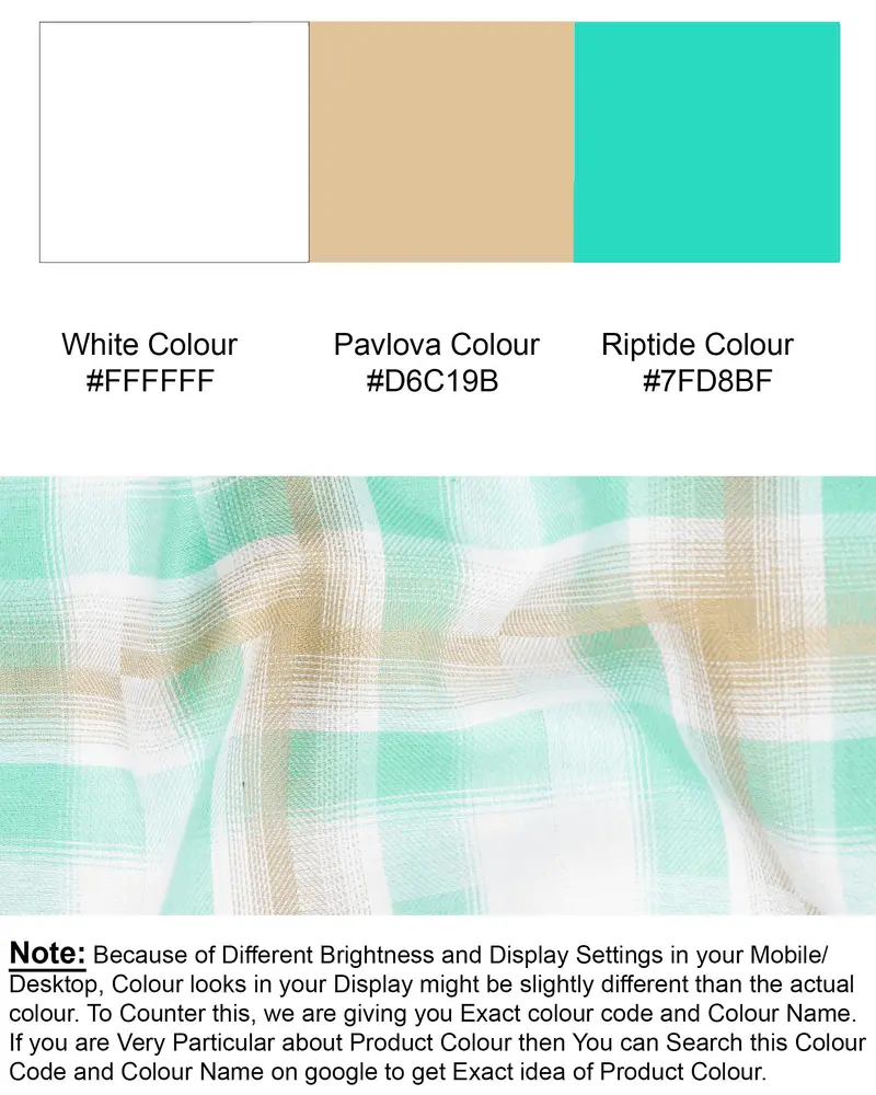 Bright White With Pavlova Brown And Riptide Green Twill Plaid Premium Cotton Shirt 8