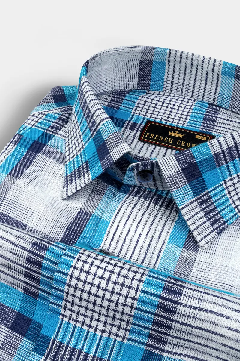 Bright White With Pelorous Blue Twill Premium Cotton Shirt 1