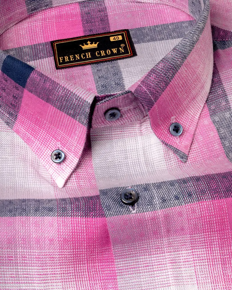 Bright White With Persian Pink Windowpane Twill Premium Cotton Shirt 1