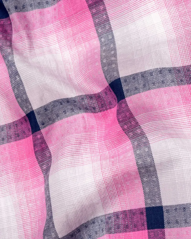 Bright White With Persian Pink Windowpane Twill Premium Cotton Shirt 2
