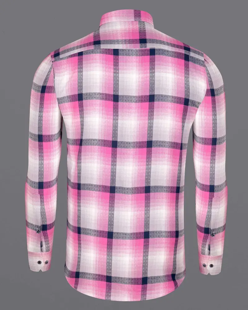 Bright White With Persian Pink Windowpane Twill Premium Cotton Shirt 6