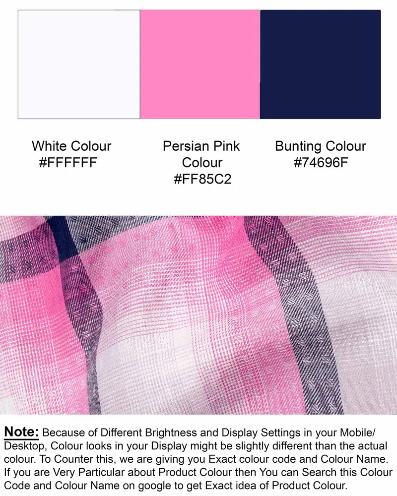 Bright White With Persian Pink Windowpane Twill Premium Cotton Shirt 8