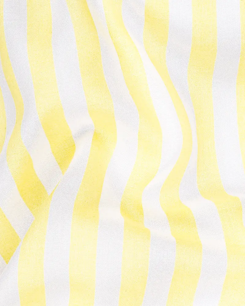 Bright White With Picasso Yellow Striped Premium Tencel Kurta Shirt 3