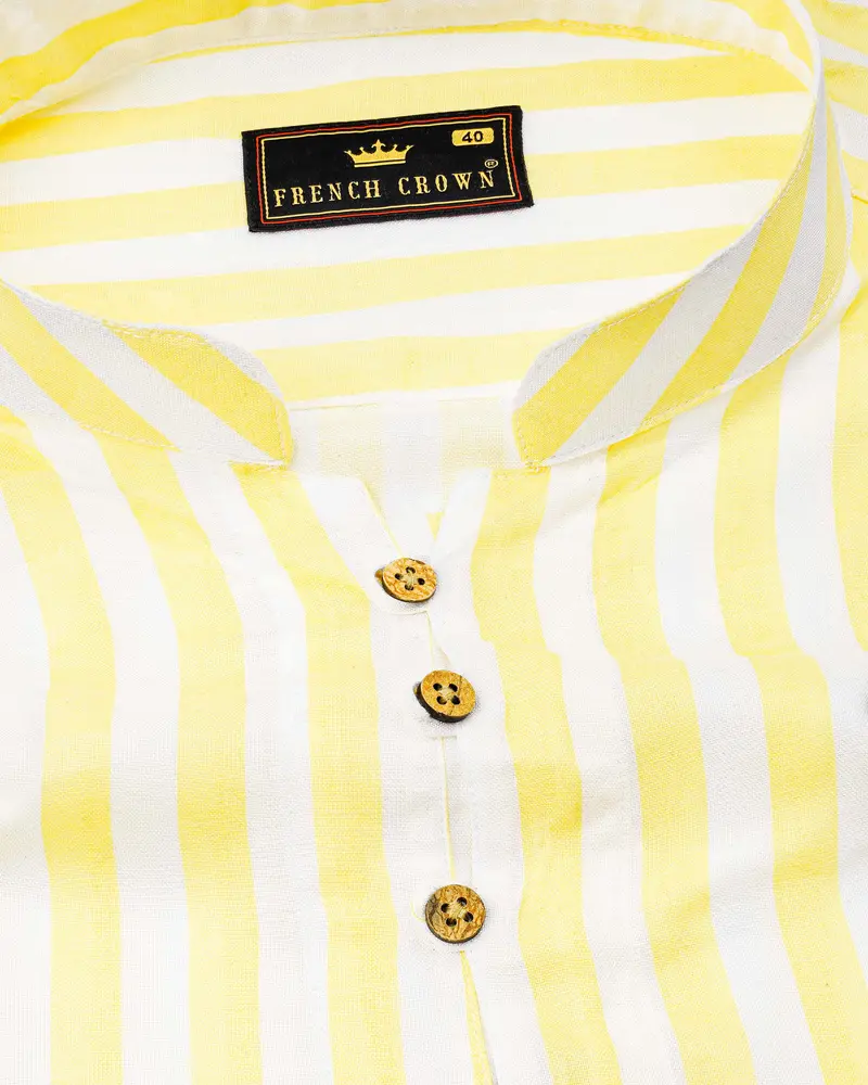 Bright White With Picasso Yellow Striped Premium Tencel Kurta Shirt 4
