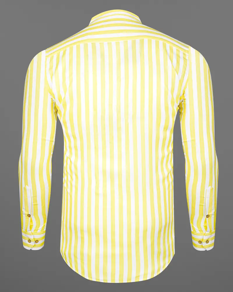 Bright White With Picasso Yellow Striped Premium Tencel Kurta Shirt 7
