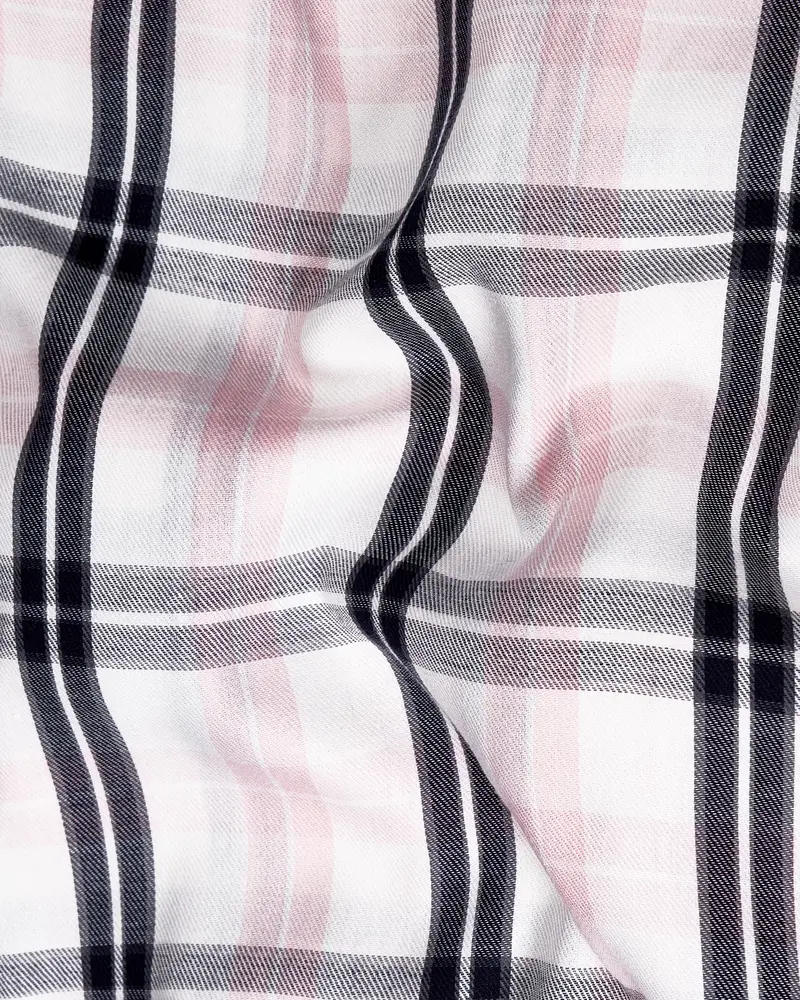 Bright White With Pinocchio Pink And Black Twill Paid Premium Cotton Shirt 2