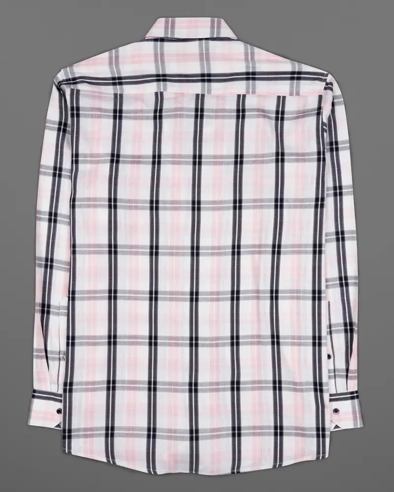 Bright White With Pinocchio Pink And Black Twill Paid Premium Cotton Shirt 6