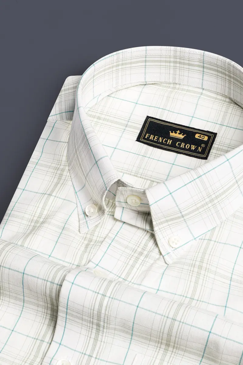 Bright White With Porcelain Brown Checkered Premium Cotton Shirt 1