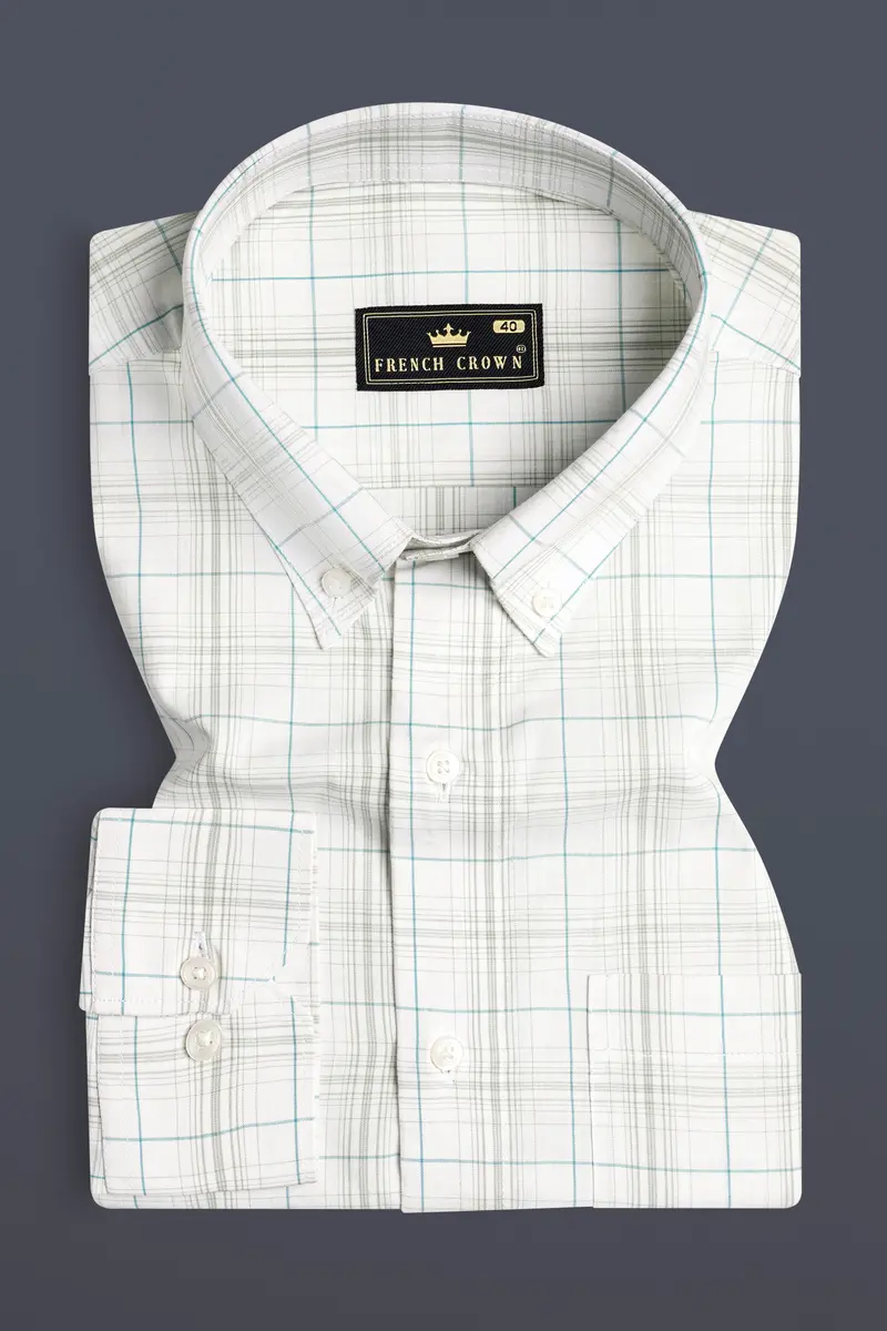 Bright White With Porcelain Brown Checkered Premium Cotton Shirt 3
