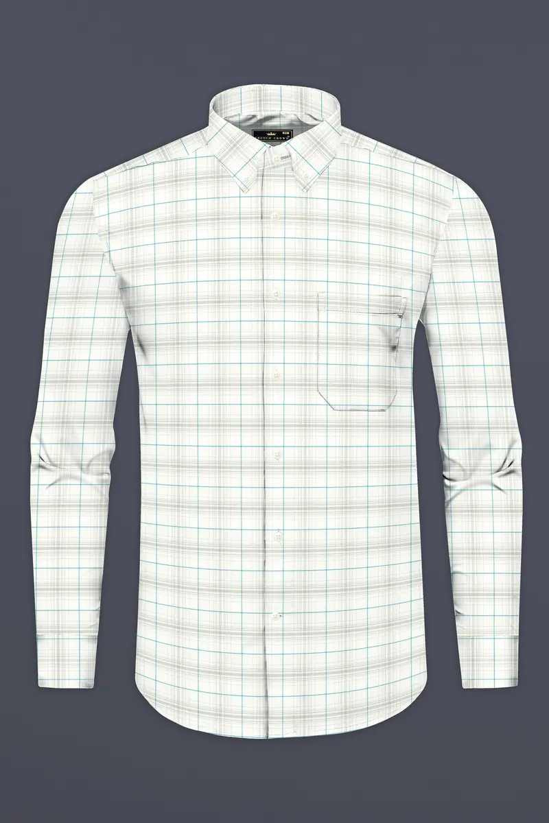 Bright White With Porcelain Brown Checkered Premium Cotton Shirt 4