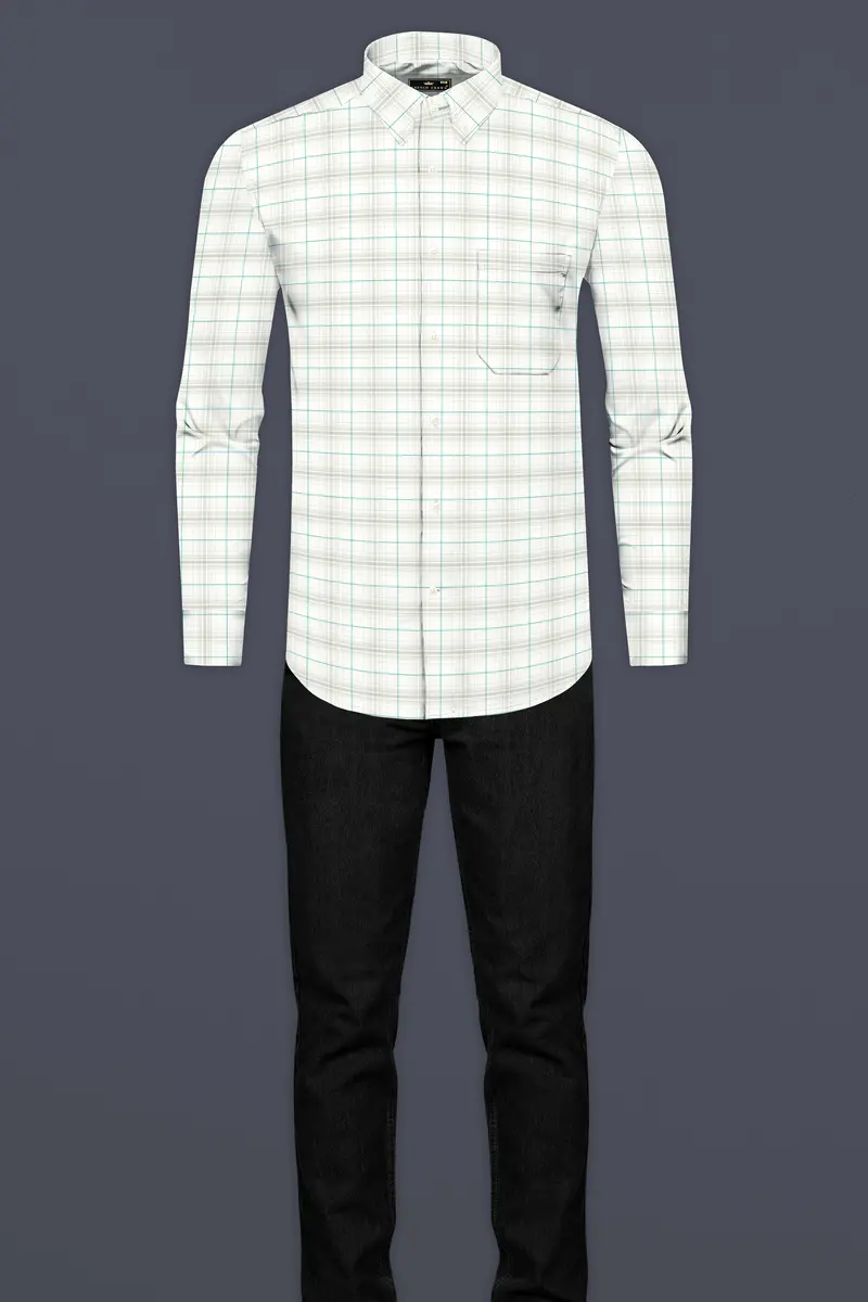 Bright White With Porcelain Brown Checkered Premium Cotton Shirt 6