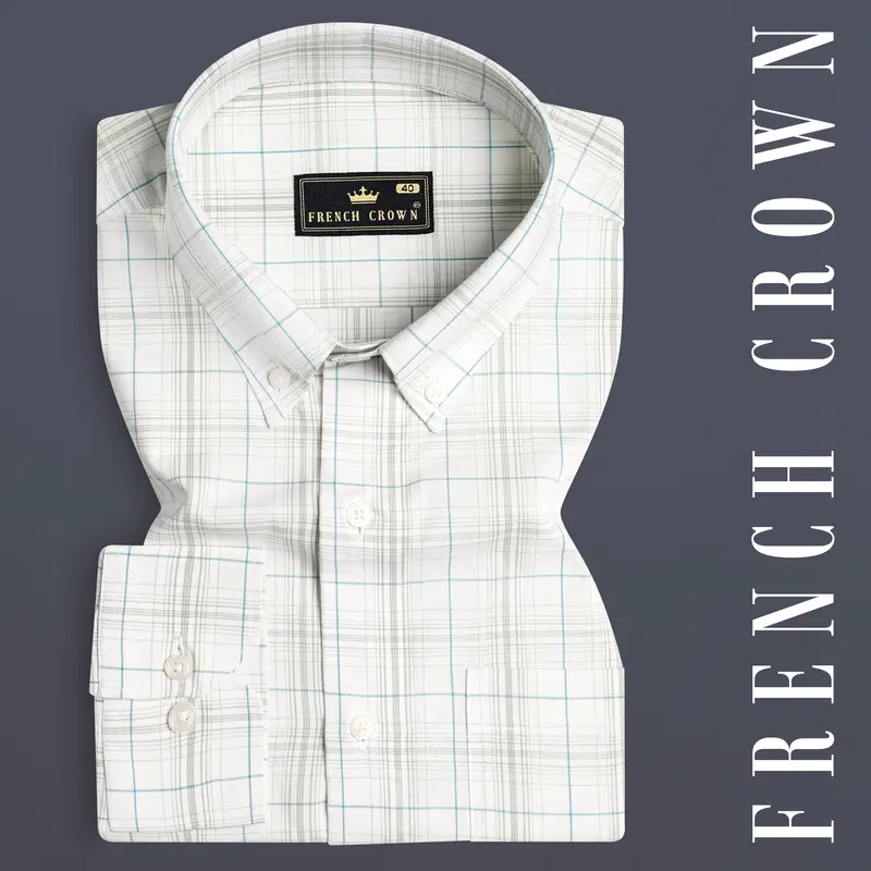 Bright White With Porcelain Brown Checkered Premium Cotton Shirt 7