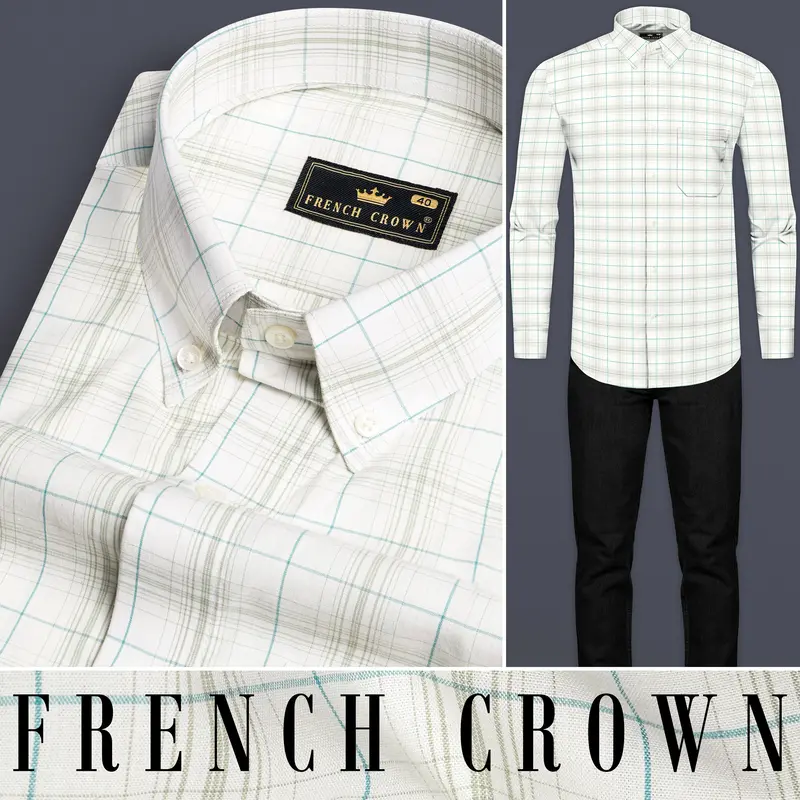 Bright White With Porcelain Brown Checkered Premium Cotton Shirt 8