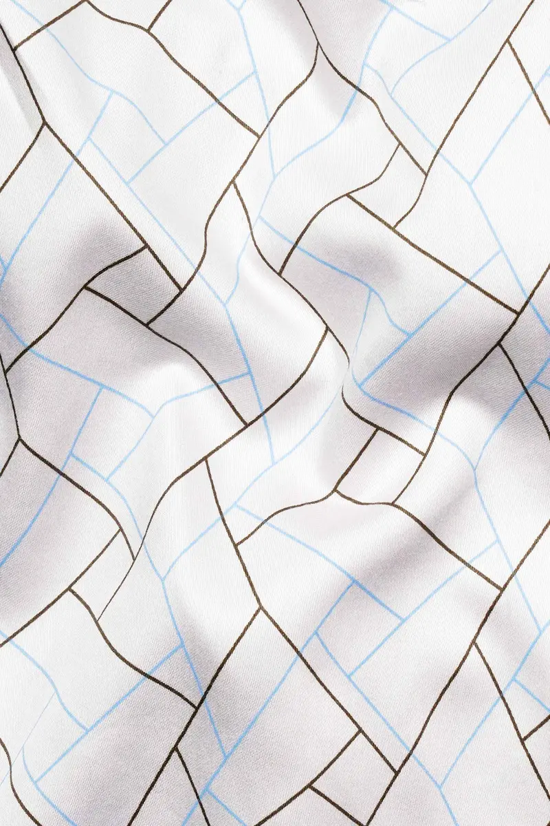 Bright White With Quincy Brown And Carolina Blue Abstract Printed Subtle Sheen Super Soft Premium Cotton Shirt 2