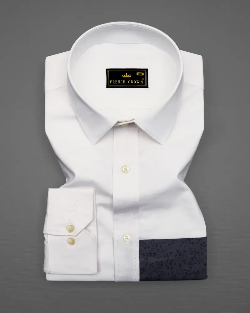 Bright White With Rangoon Blue Patch Work Premium Cotton Designer Shirt 2