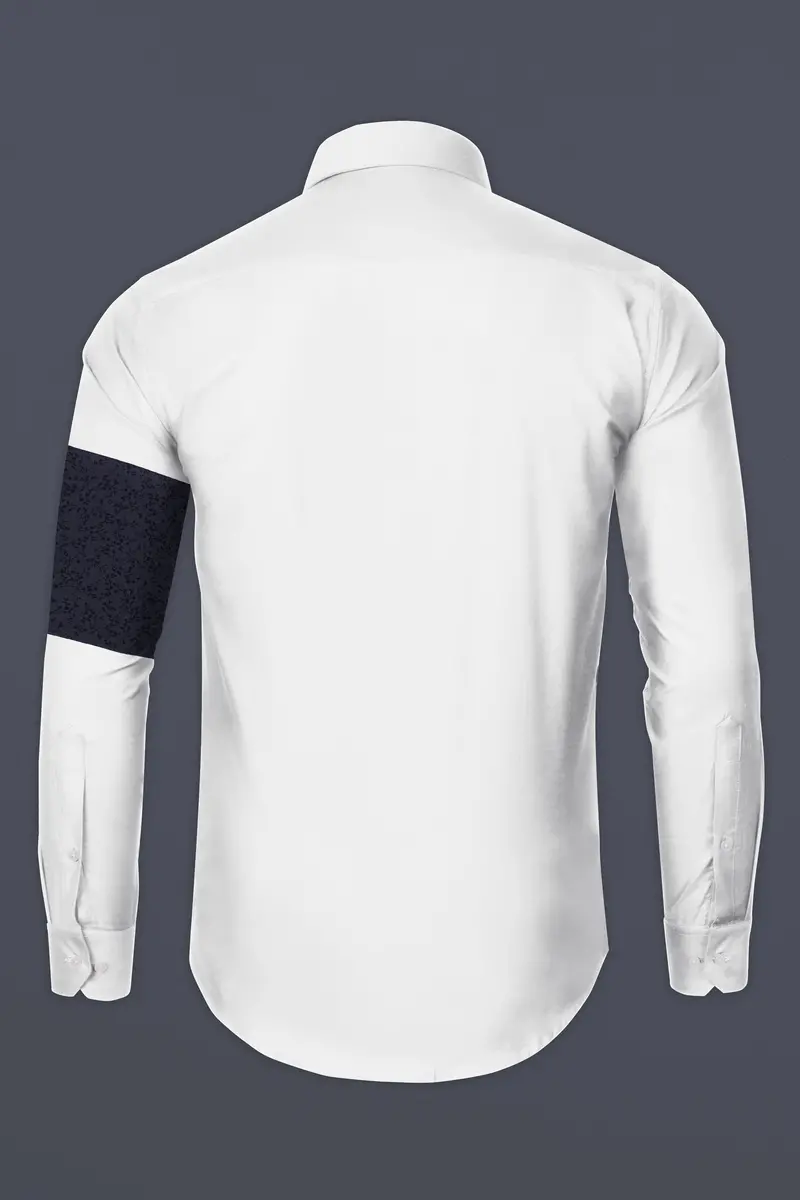 Bright White With Rangoon Blue Patch Work Premium Cotton Designer Shirt 6