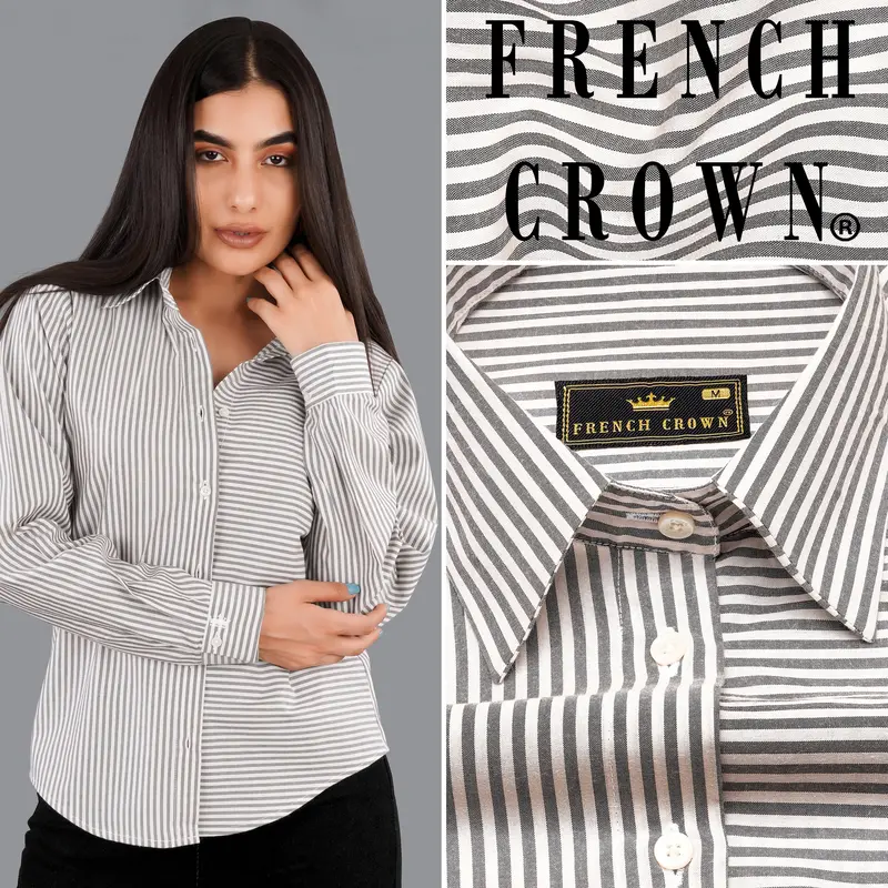 Bright White With Regent Gray Striped Premium Cotton Shirt 1