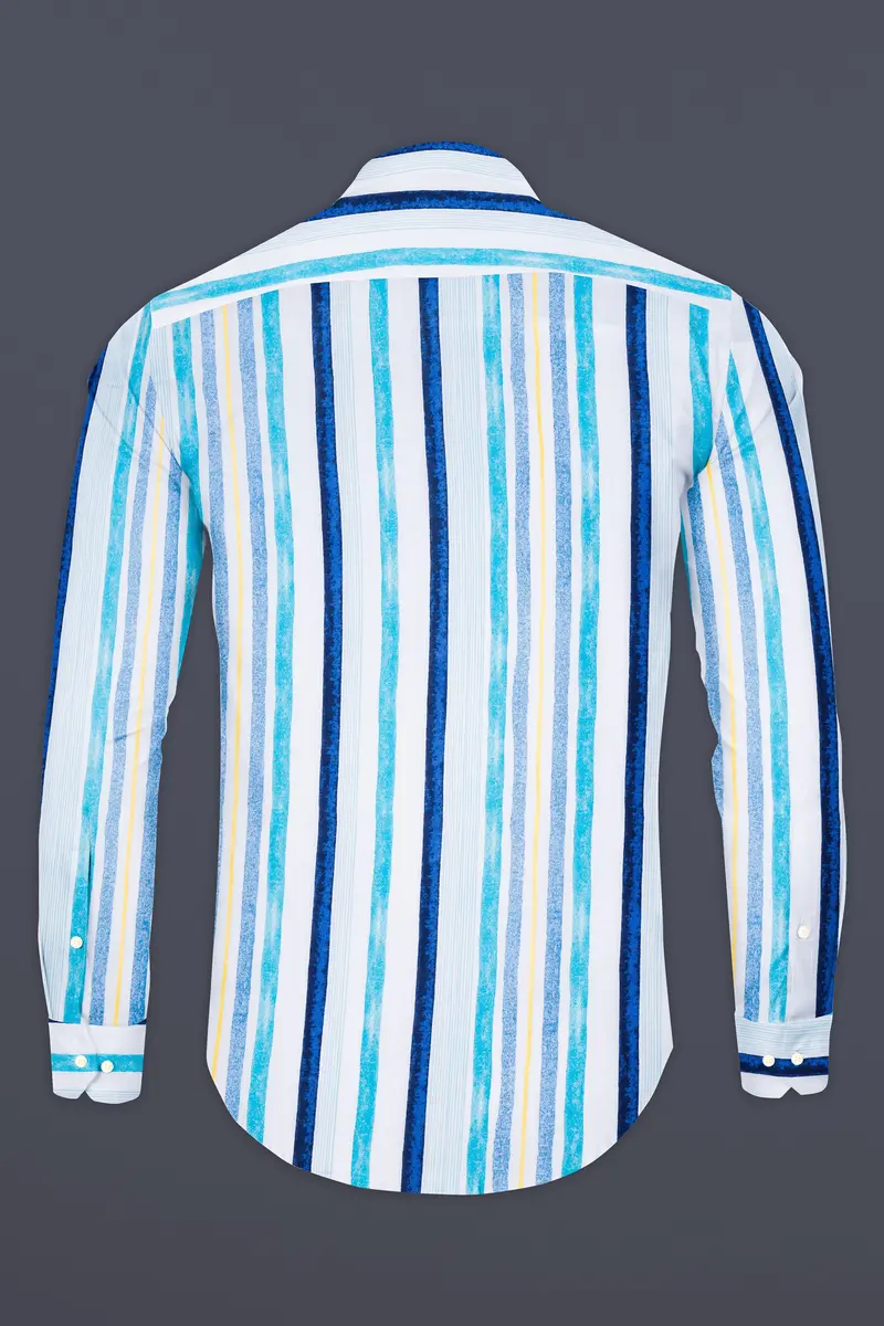 Bright White With Rhino Blue And Blizzard Blue Striped Premium Cotton Shirt 5
