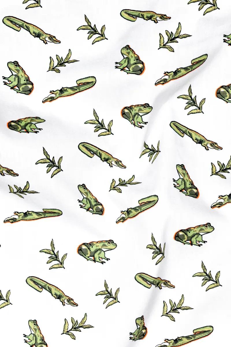 Bright White With Sage Green Frogs And Crocodiles Printed Poplin Cotton Shirt 3
