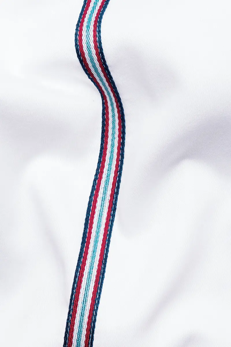 Bright White With Salomie And Black Subtle Sheen Piping Premium Cotton Shirt 3