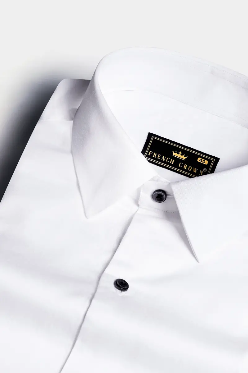 Bright White With Salomie And Black Subtle Sheen Piping Premium Cotton Shirt 4
