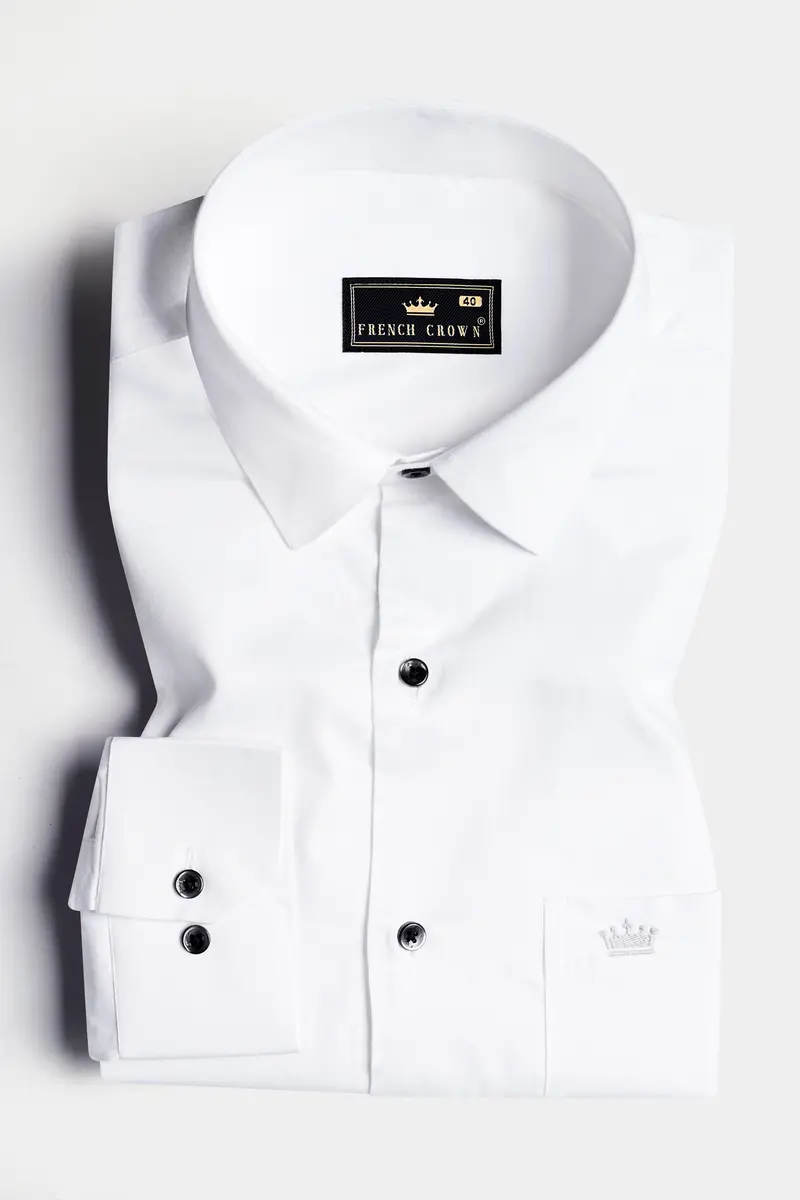 Bright White With Salomie And Black Subtle Sheen Piping Premium Cotton Shirt 5