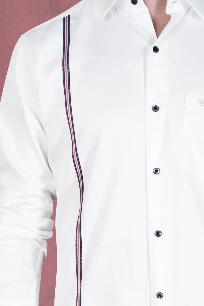 Bright White With Salomie And Black Subtle Sheen Piping Premium Cotton Shirt 6