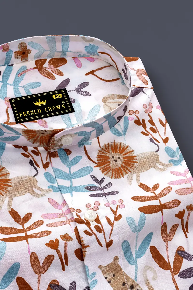 Bright White With Sapling Brown Multicolour Printed Premium Cotton Shirt 2