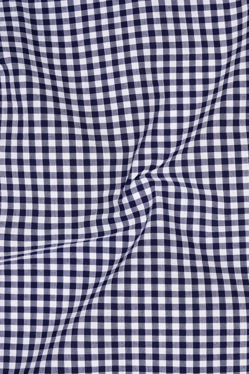 Bright White With Sapphire Blue Gingham Premium Cotton Kurta Shirt 3