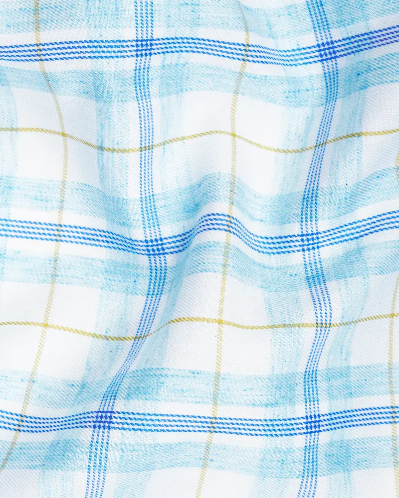 Bright White With Sapphire Blue Plaid Premium Cotton Shirt 2