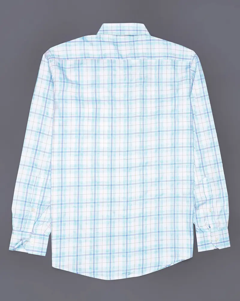 Bright White With Sapphire Blue Plaid Premium Cotton Shirt 6