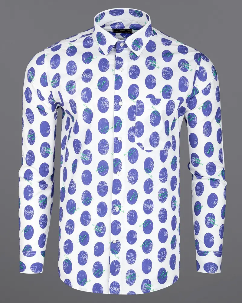 Bright White With Scampi Blue Polka Dots Premium Cotton Shirt 1
