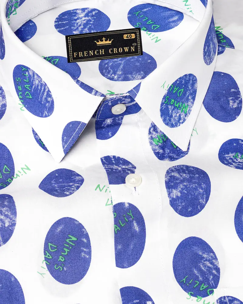 Bright White With Scampi Blue Polka Dots Premium Cotton Shirt 3