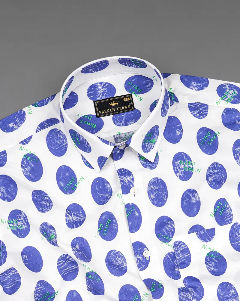 Bright White With Scampi Blue Polka Dots Premium Cotton Shirt 5