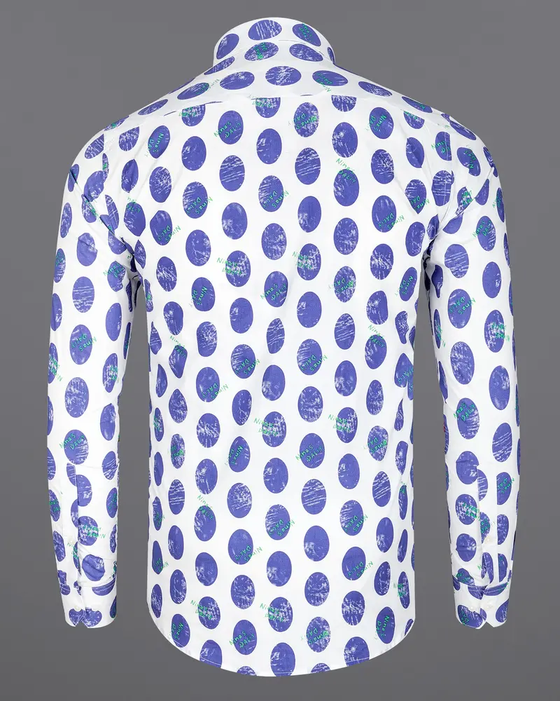 Bright White With Scampi Blue Polka Dots Premium Cotton Shirt 6