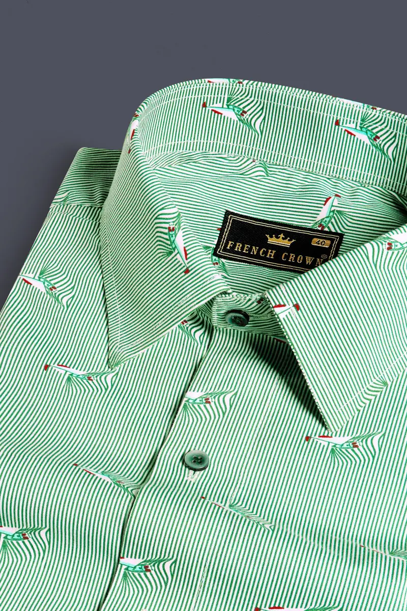 Bright White With Seafoam Green Striped Premium Cotton Shirt 1
