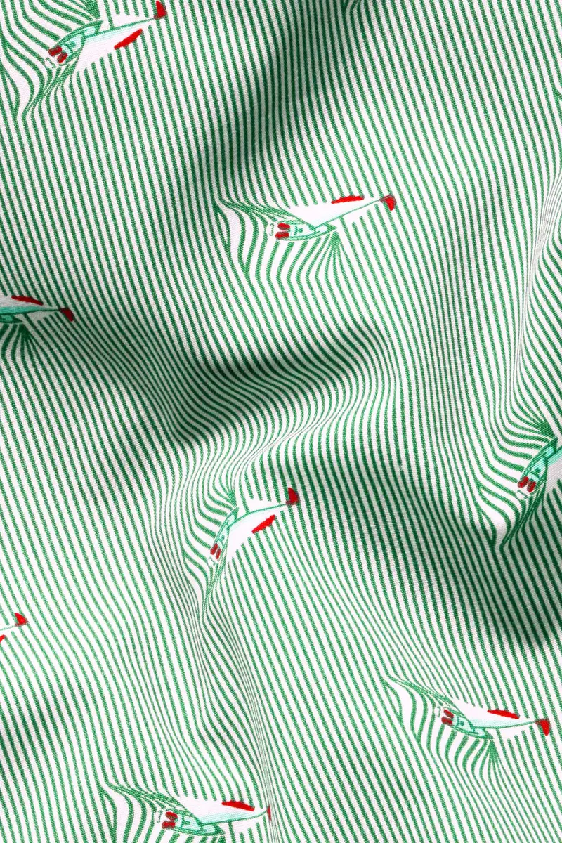 Bright White With Seafoam Green Striped Premium Cotton Shirt 2