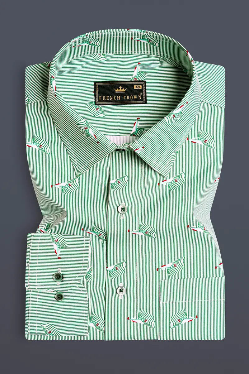 Bright White With Seafoam Green Striped Premium Cotton Shirt 3