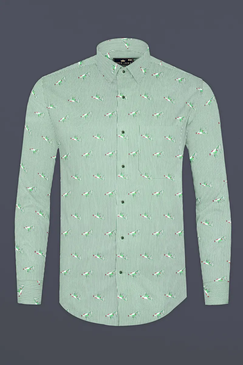 Bright White With Seafoam Green Striped Premium Cotton Shirt 4