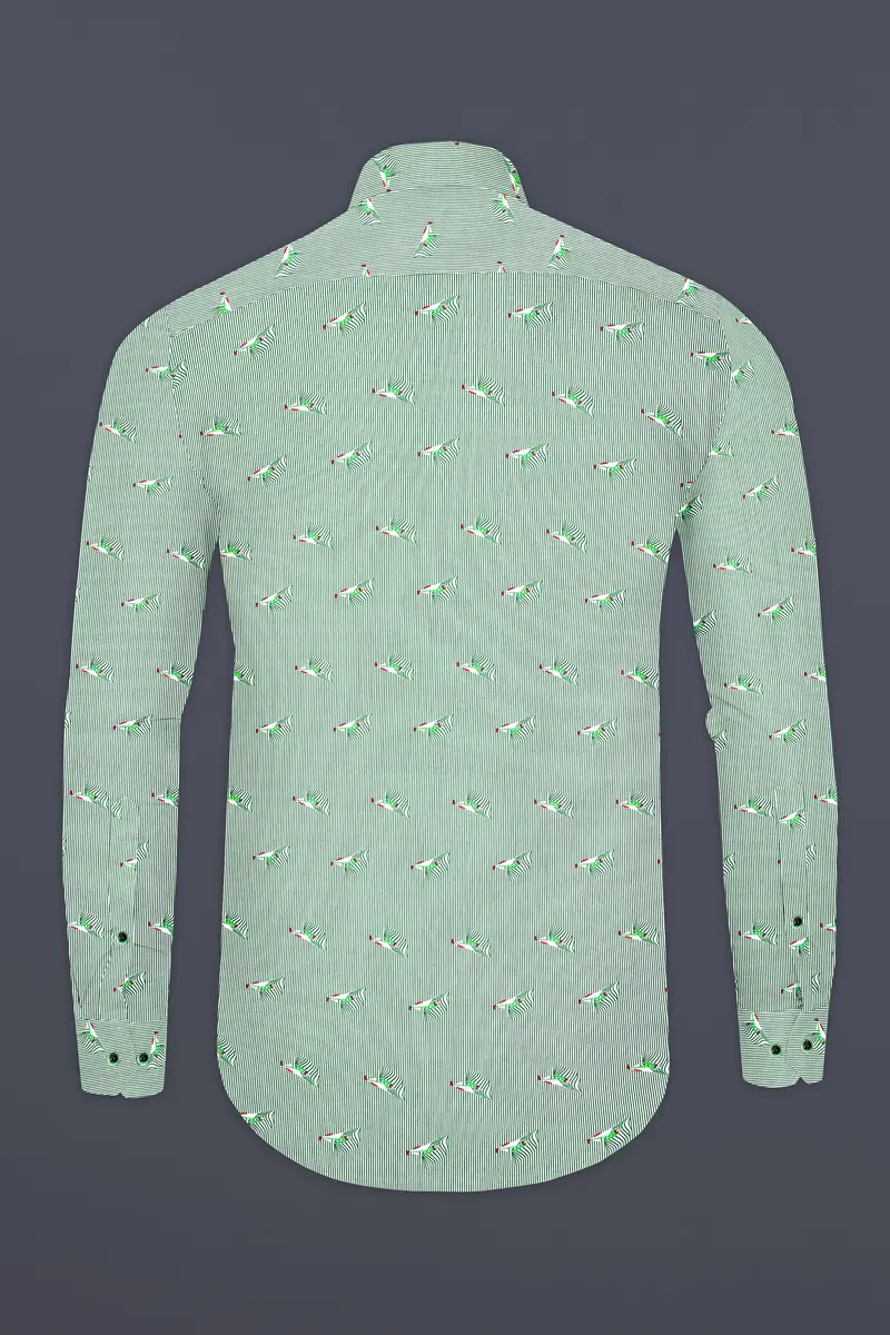 Bright White With Seafoam Green Striped Premium Cotton Shirt 5