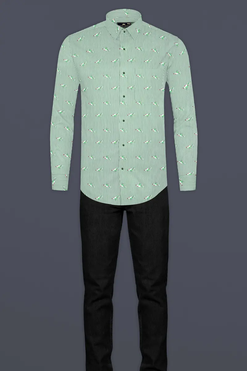 Bright White With Seafoam Green Striped Premium Cotton Shirt 6
