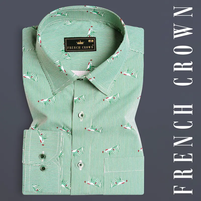 Bright White With Seafoam Green Striped Premium Cotton Shirt 7