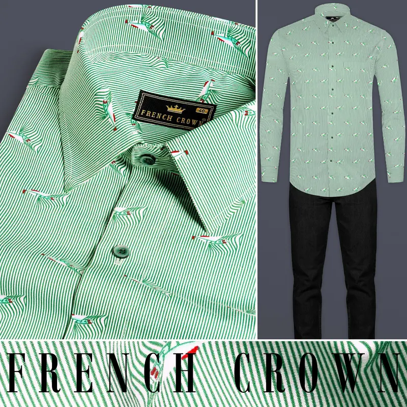 Bright White With Seafoam Green Striped Premium Cotton Shirt 8