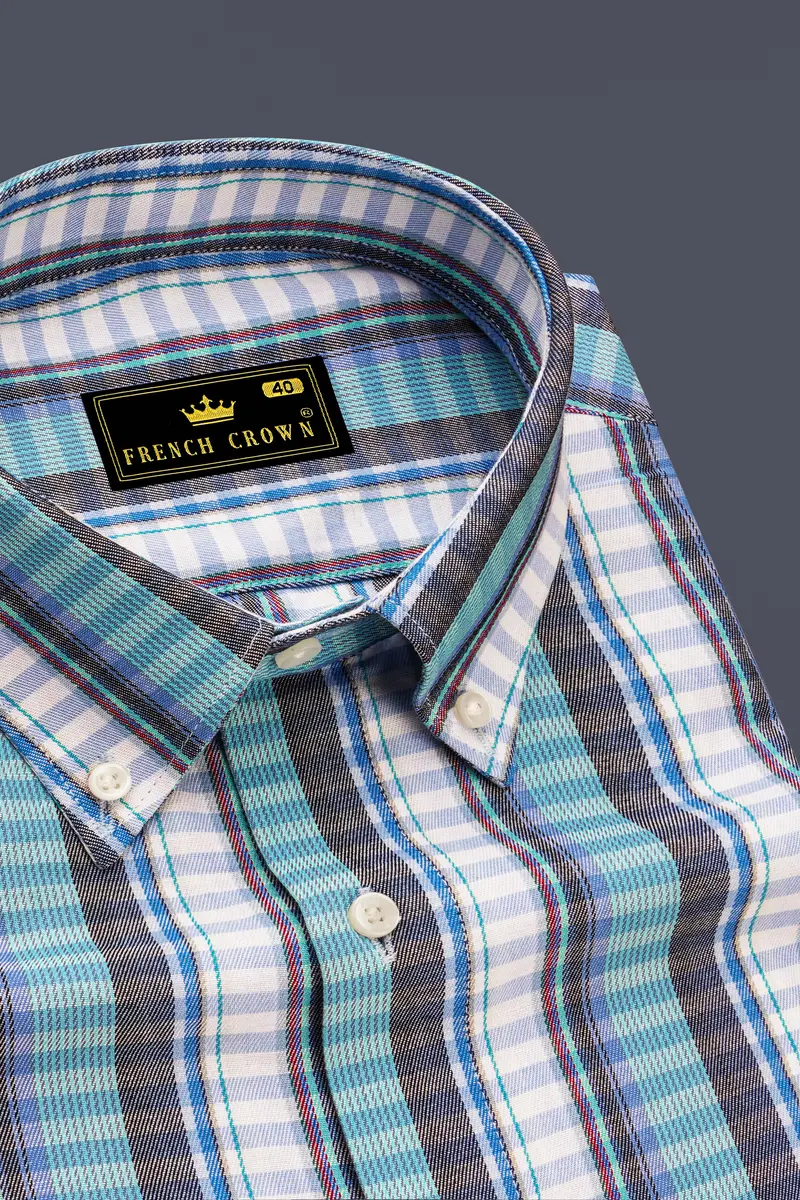 Bright White With Seagull Blue And Shuttle Gray Twill Striped Premium Cotton Shirt 2