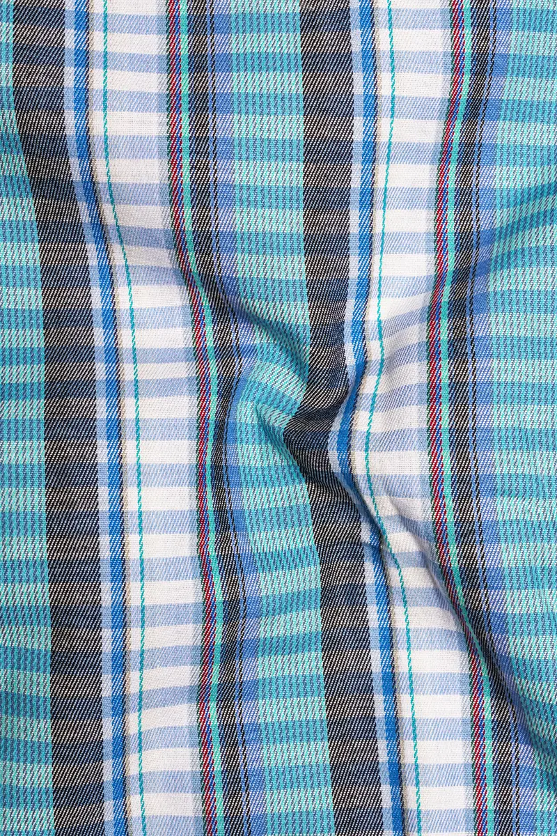 Bright White With Seagull Blue And Shuttle Gray Twill Striped Premium Cotton Shirt 3